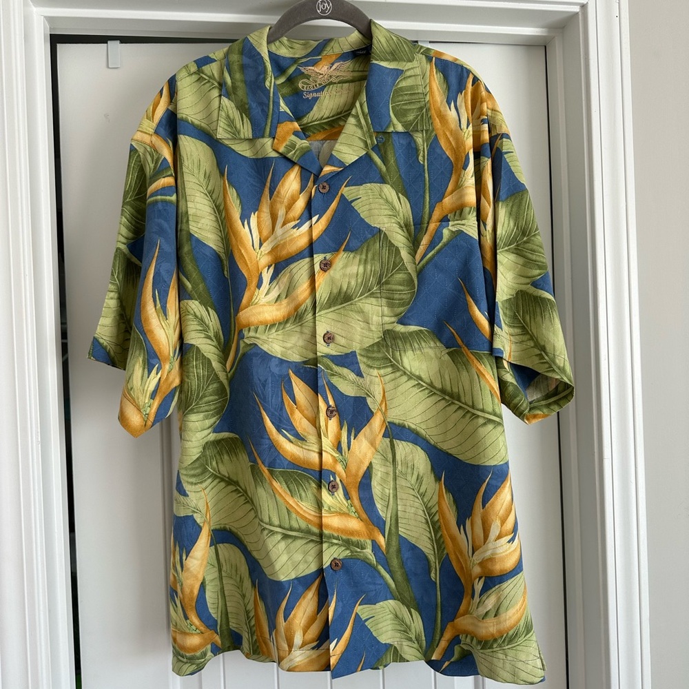 Men’s Large 100% Silk Eagle Dry‎ Goods Signature Series Palm Button Down Shirt